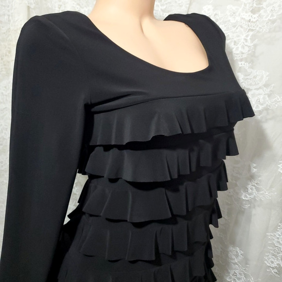 FRANK LYMAN Cocktail Party Dress BLACK RUFFLE SHEATH Flapper Style WOMEN'S 8 - Picture 2 of 7
